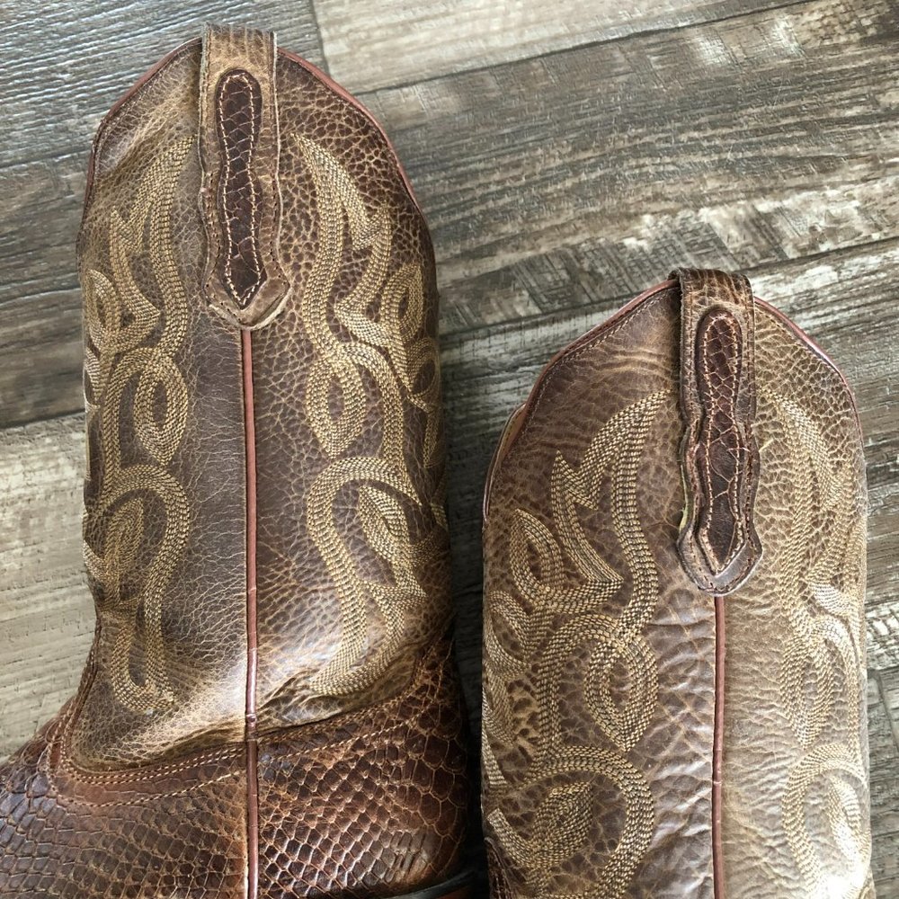 SOLD ❌Nocona Square Toe Cowgirl Boots Rattlesnake Embossed Tan Leather Size 7.5B - Picture 9 of 12